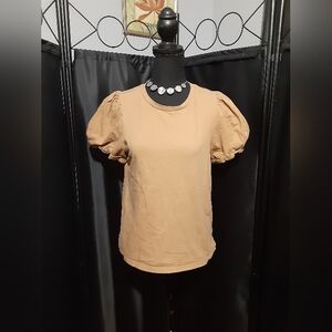 GAP Women's Tan Brown Puff Sleeve Top Size Small Casual Outdoirs Boho